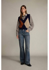 Resim Defacto Slim Fit Dar Kesim V Yaka Baklava Desenli Süveter G6301ax25wnnv245 Lacivert-nv245 