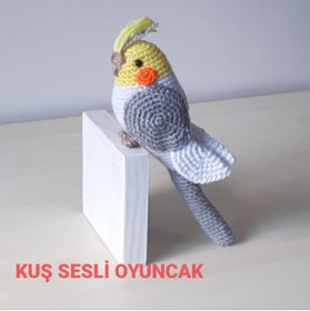 Resim nildamigurumi Amigurumi Oyuncak Kuş Gri Beyaz Sultan Papağan Sesli 