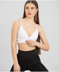 Resim Aurafit Kaplı Arkası Çapraz Derin Dekolte İp Askılı Spor Sütyeni/ Beyaz 