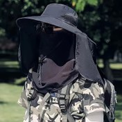 Resim 3’ü 1 Arada Çabuk Kuruyan Dış Mekan Şapkası - Ayrılabilir Yüz ve Boyun Kapağı ile Balıkçılık, Yürüyüş ve Bisiklet İçin Geniş Kenarlı Siyah Polyester Kovboy Şapka | Nefes Alabilen Başlık | Parlak Bitimli Kamp Ekipmanı 
