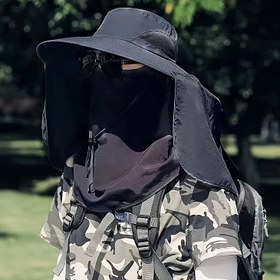 Resim 3’ü 1 Arada Çabuk Kuruyan Dış Mekan Şapkası - Ayrılabilir Yüz ve Boyun Kapağı ile Balıkçılık, Yürüyüş ve Bisiklet İçin Geniş Kenarlı Siyah Polyester Kovboy Şapka | Nefes Alabilen Başlık | Parlak Bitimli Kamp Ekipmanı 