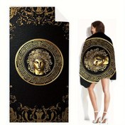 Resim 1 adet Lüks Yunan Medusa Plaj Havlusu - Ekstra Yumuşak, Hızlı Emici Polyester, Zarif Altın ve Siyah Tasarım, Süsli Kenar ve İnce Tasarım, Yaz Havuz Partileri, Plaj Maceraları ve Tatil Gezileri için Mükemmel, 74.93x149.86 cm, Plaj 