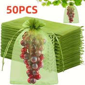 Resim 50 adet Yeniden Kullanılabilir Meyve ve Sebze Koruma Çantaları - 22.86X30.48 cm Çekme Örgüsü Ağı Kapak, Bahçecilik İçin Salkım, Elma, Domates, Incir, vb. İçin Uygundur 