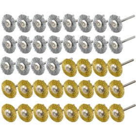 Resim Spibicyy 40 Parça Mini Tel Fırça Tekerlek Fincan Pirinç Çelik Tel Fırça Seti (3mm) Güç Dremel Döner Aracı Sap Parlatma Buff (Yurt Dışından) 