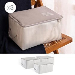 Resim 3'lü Küçük Boy Gri Çizgili Stuff & Things Hurç Set 30 X 22 X 18 Cm 