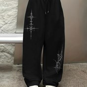 Resim Kadınlar için Rahat Çapraz Baskılı İpli Eşofman Altı - Gevşek Kesim, Açık Gri Polyester Düz Bacaklı Pantolon, Elastik Bel, İlkbahar/Sonbahar için Makinede Yıkanabilir 