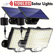 Resim 1/2 adet Güneş Işığı Dış Mekan, 106 LED Süper Parlak Hareket Sensörlü Işık, Güneş Güçlü LED Bahçe Duvar Lambası 4 Çalışma Modu ile, Bahçe, Veranda, Garaj, Ön Kapı, Havuz, Merdivenler, Çit, Sokak Işığı için LED Dış Mekan Duvar Lambası, Alacakaranlık'tan Şafağa 