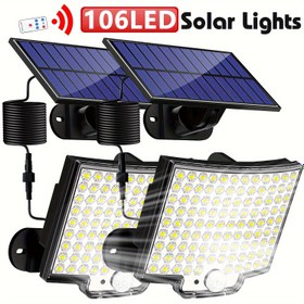 Resim 1/2 adet Güneş Işığı Dış Mekan, 106 LED Süper Parlak Hareket Sensörlü Işık, Güneş Güçlü LED Bahçe Duvar Lambası 4 Çalışma Modu ile, Bahçe, Veranda, Garaj, Ön Kapı, Havuz, Merdivenler, Çit, Sokak Işığı için LED Dış Mekan Duvar Lambası, Alacakaranlık'tan Şafağa 
