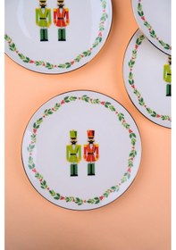 Resim Tabak Evi Porselen Altın Yaldızlı Kurşun Asker Pasta Tabağı 20,50cm 6 Lı Çok Renkli 