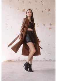 Resim Livanomi Taba Kemerli Deri Trençkot-taba Taba 