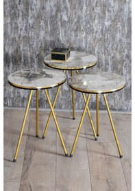 Resim Zigon Sehpa Ve Orta Sehpa Kr Set Çift Gold Efes Metal 