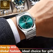 Resim POEDAGAR Erkekler için Paslanmaz Çelik Kuvars Saat, Işıltılı Yeşil ve Turkuaz Benzeri Renk, Şehir/Gün/24H Kronograf Analog Kol Saati - Onun İçin Mükemmel Hediye, İş & Gündelik Stil - Hazır Saat (-) 