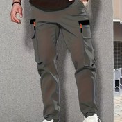 Resim Erkekler için çok cepli Bej, Bağcıklı Bel, Düz Bacak, Dayanıklı Polyester Kumaş, Tüm Mevsimler İçin Mükemmel 