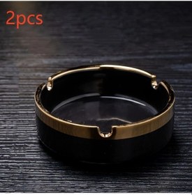 Resim Dashanshop 2 Adet Şık Siyah Seramik Küllük Altın Kenarlı Modern Minimalist Ev Ofis Dekoru 