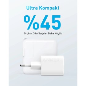 Resim Anker 323 33W USB-C + USB-A Hızlı Şarj Cihazı -(USB-C PD 20W + USB-A 12W) iPhone & Android ile Uyumlu Type-C Hızlı Şarj Adaptörü - A2331 - Beyaz (Anker Türkiye Garantili) 