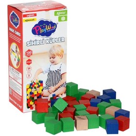 Resim BURCU MODA Playwood Ahşap 100 Parça Sihirli Küpler 