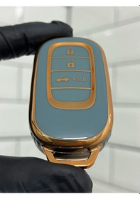 Resim Yeni Honda Civic Crv Hrv Accord Smart Uyumlu Anahtar Kılıfı Gri - Gold 