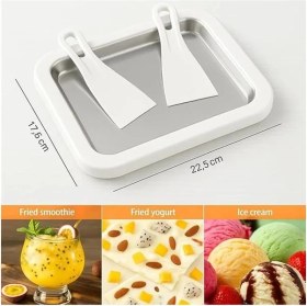 Resim Ev Tipi Dondurma Tavası, Paslanmaz Çelik Yüzeyli, Spatulalı, Rulo Dondurma ve Yoğurt Yapma Tepsisi 