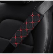 Resim Bir Keten Işlemeli Nefes Alabilir Kumaş Araba Emniyet Kemeri Omuz Askısı Kapağı Black Red Black Red 