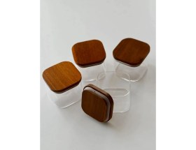 Resim Bienca 6’lı Akasya Kapaklı Cam Kahvaltılık Seti – Ahşap Tepsili Cam Saklama Kabı, 4X240 ml & 2X480 ml Kahvaltı Sunum Seti 