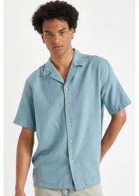 Resim DeFacto Regular Fit Yazlık Apaş Yaka Kısa Kollu Gömlek D8326AX24HSBE299 
