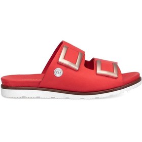 Resim Mammamia D25yt-1235 Kadın Hakiki Deri Düz Terlik Kırmızı Kırmızı 