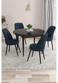 Resim Canisa Kea Serisi Yuvarlak Siyah Mermer Desen Mutfak Masa Takımı 4 Antrasit Babyface Sandalye Masa Siyah Mermer Desen Sandalye Antrasit 