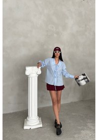 Resim Okul Yaka Poplin Gömlek İp Bağlama Detaylı - Bebe Mavi 