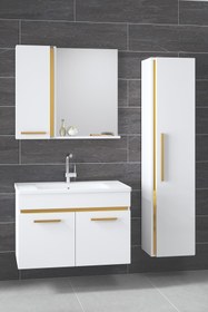 Resim Alfa Banyo Yeni Gold Beyaz (80 35) 115 Cm Aynalı Boy Dolaplı Lavabolu Mdf Banyo Dolabı Seti**hazır Kurulu** 