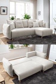Resim Eymense Puffy Sandıklı Köşe Koltuk Krem Sağ Köşe 