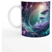 Resim Balık Burcu Baskılı Kahve Kupası - Büyülü Kristal Mağarası Temalı Vs4 