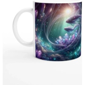 Resim Balık Burcu Baskılı Kahve Kupası - Büyülü Kristal Mağarası Temalı Vs4 