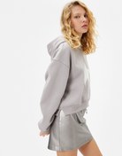 Resim Şardonlu Crop Kapşonlu Sweatshirt Yıldız Aplike Detaylı Rahat Kalıp Uzun Kol 