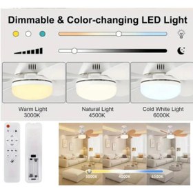 Resim Genel Markalar Tavan Vantilatörü 3 Renk Led Işık 3 Kademe Hız Modu Sessiz 5 Kanat Kumanda Sinek Kovar 