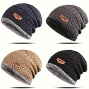 Resim Erkekler İçin Polar Astarlı Bere - Kalın, Sıcak Örgü Kışlık Şapka, Bisiklet Sürüşüne Uygun, Harika Hediye Fikri 
