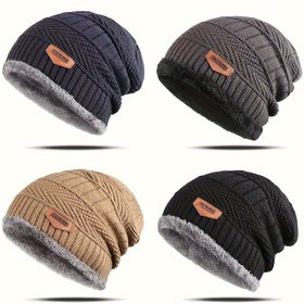 Resim Erkekler İçin Polar Astarlı Bere - Kalın, Sıcak Örgü Kışlık Şapka, Bisiklet Sürüşüne Uygun, Harika Hediye Fikri 