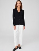 Resim Peraluna Polo V Yaka Ribana Örgü Fit Kesim Kadın Triko Bluz Siyah 