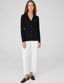 Resim Peraluna Polo V Yaka Ribana Örgü Fit Kesim Kadın Triko Bluz Siyah 