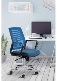 Resim Asbir Mobilya Metis Metal Ayaklı Çalışma Koltuğu Ofis Sandalyesi Mavi Gri 