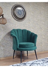 Resim Zafir Tekli İstiridye Siyah Boyalı Sivriltme Ayak Çay Seti Koltuk Tekli Berjer , Balkon, Salon, Ofis Yeşil 