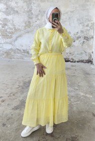 Resim Rahat Kesim Beli Lastikli Kat Kat Uzun Etek 5213 - Sarı - Sarı / L-XL 