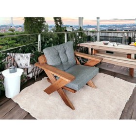 Resim Berlin Masif Ahşap Koltuk Kestane Ağacı3+1+1+masa+puf Takımı G Kt Beyaz 