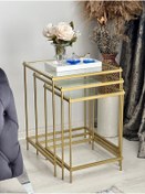 Resim AssuCasa Brad 3'lü Metal Camlı Zigon Yan Sehpa Gold-şeffaf 