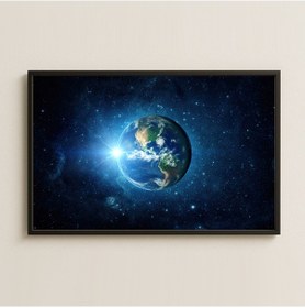 Resim Uzaydan Görünen Dünya Ve Yıldızlı Gökyüzü Dijital Sanat Pleksi Tablo 