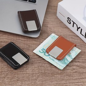 Resim 1 adet Erkek Yaratıcı Güçlü Manyetik Banknot Para Klipsi, Basit Mini PU Deri Klips 