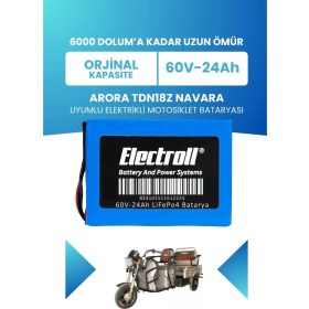 Resim Electroll Arora TDN18Z Navara Batarya (Standart Kapasite) Lifepo4 60V 24AH Elektrikli Motosiklet Bataryası 
