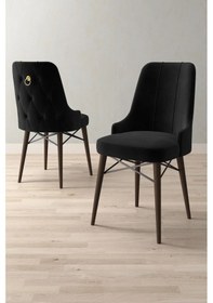 Resim Mitra Serisi, 6 Adet Siyah Mutfak Sandalyesi, Ceviz Gürgen Ayak, 1. Sınıf Babyface Kumaş 