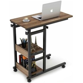 Resim Yükseklik Ayarlı Raflı Çalışma Masası - Ceviz Tekerli Atlantik Çam 