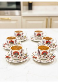 Resim Kapris 6 Kişilik 12 Parça Kahve Fincan Takımı Yx-241106 Beyaz - Kırmızı 
