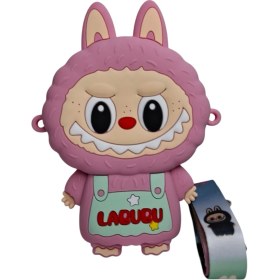 Resim Spteks Kız Çocuk Pembe Renk Labubu Model Yazı Detaylı Silikon Mini Askılı Çanta Cüzdan 